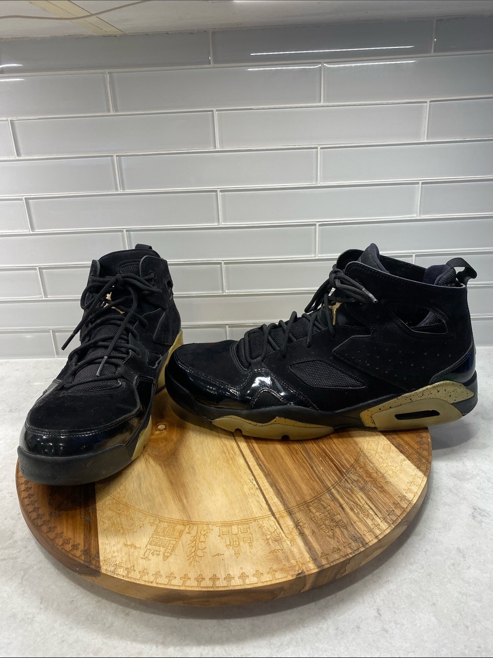 Air Jordan Flight Club Black High-Top Sneakers with Metallic Gold accents